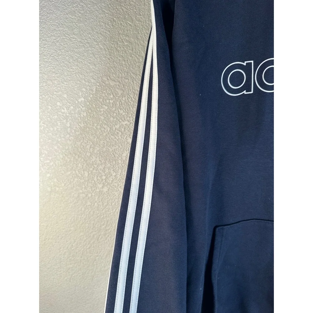 Adidas Men's Navy Blue 3-Stripe Fleece Pullover Hoodie Sweatshirt Size Medium